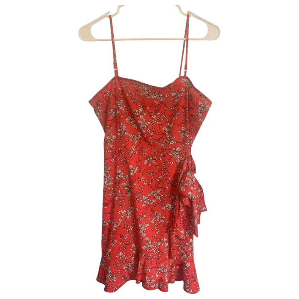 Red Floral Ruffle Mini Dress with Adjustable Straps - Size M